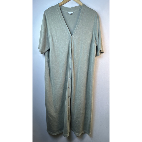 J Jill Linen Blend Button Front Sweater Dress petite XL Sage Green duster - Picture 3 of 9